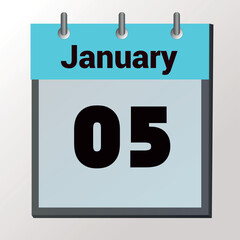 vector calendar page with date January 5, light colors