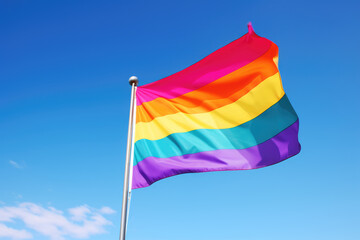 Pride Flag Waving Against Clear Blue Sky