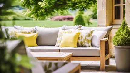 Foto op Canvas Garden furniture in the countryside in summer, home decor and interior design, generative ai © Anneleven