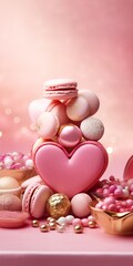 Valentine's Day pink heart sweets and macarons. Food proffession photography