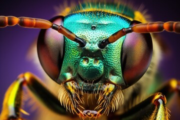 Close-up of the eye of a hornet, Macro shot, Ultra macro photography of a large hornet, Close macro view of an  Asian hornet head.