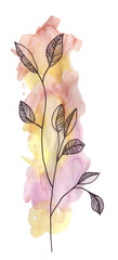 Line and watercolor style leaf drawing - 688833612