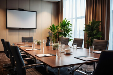 Fototapeta premium Interior table conference nobody empty furniture modern chair business room meeting office