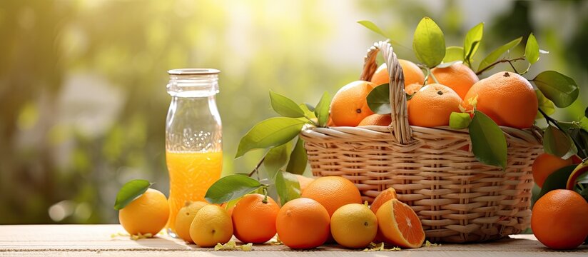 Home gardening with mandarine and tangerine oranges, orange color, and fresh juice.