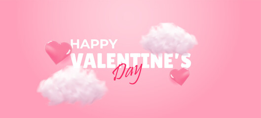 Happy Valentine's day poster or voucher. Background for sale with realistic heart. Valentines day store discount promotion. Vector illustration - obrazy, fototapety, plakaty