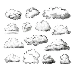 Foto op Canvas Hand drawn sketchy cloud collection isolated on white. Sketched black pencil clouds outline illustration © ange1011