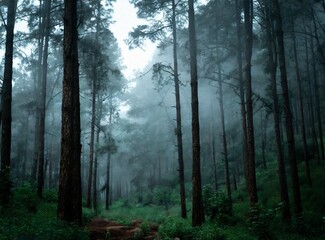 Obraz premium Foggy forest, landscape photography