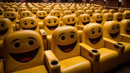 Chairs with smiling emoticons in cinema hall