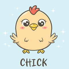 Chick. Cute little farm bird. Funny easter animal. Kids vector illustration.