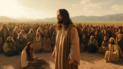 Foto op Canvas Jesus Christ preaching, crowd of listeners around him © Kondor83