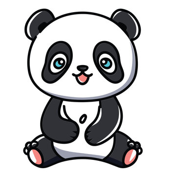 vector panda smiling. line picture isolated on white background
