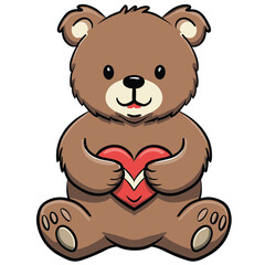 Vector illustration of hand drawn brown bear with heart Ink drawing, beautiful animal design elements Funny illustration Valentine's Day toy on isolated white background