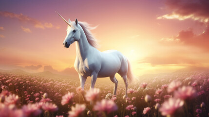 Lovely unicorn in idyllic landscape