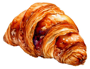 Watercolor illustration of pastry. Bakery. Croissant. Transparent background, png. AI generated.