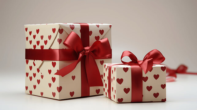 Cajas de regalos envueltas en papel de corazones para San Valentin