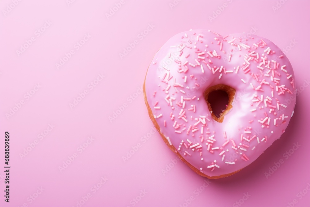 Poster donut in the shape of a heart. background with selective focus and copy space