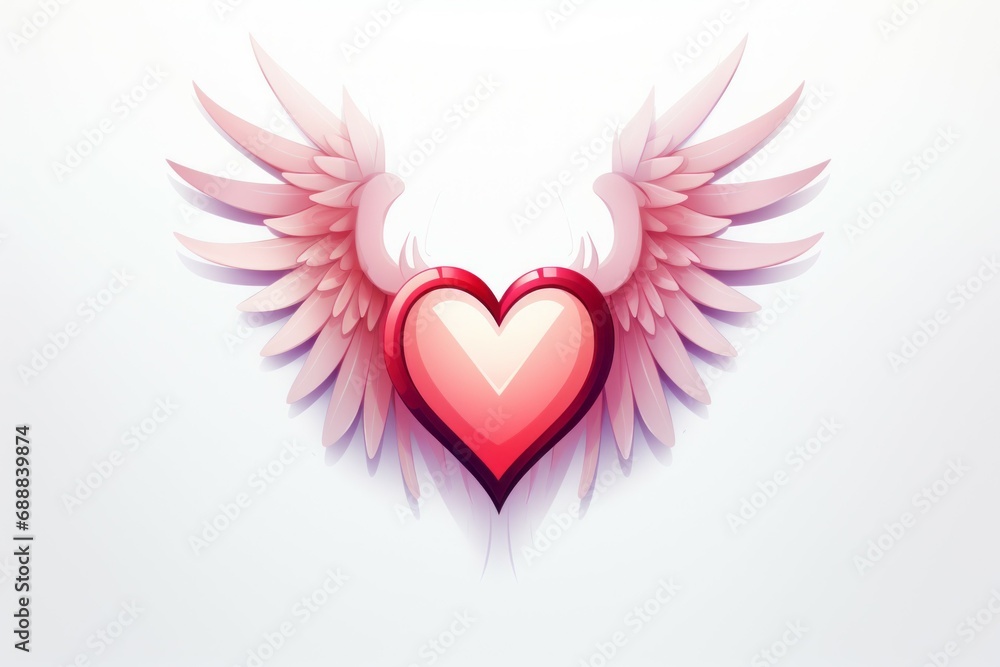 Poster heart with cupid wings. background with selective focus and copy space
