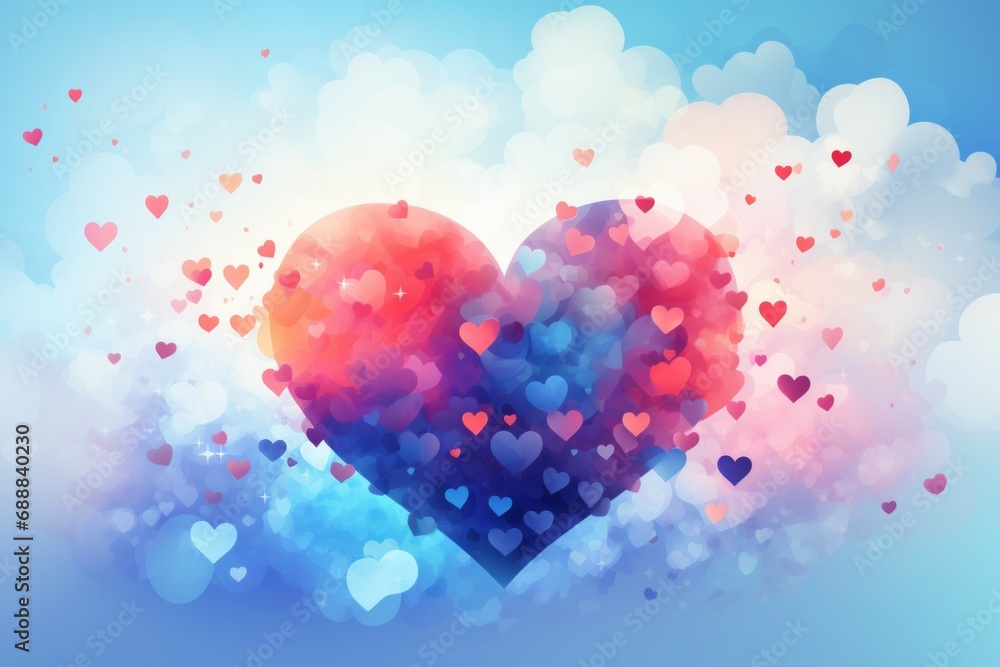 Poster abstract heart in the sky with clouds. background with selective focus and copy space