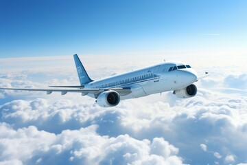 Airplane in the blue sky. Background with selective focus and copy space