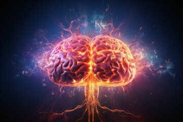 Hologram of the brain. Background with selective focus and copy space