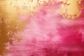 Luminous gold and pink hues blend on a textured abstract painting, evoking a rich, artistic atmosphere.