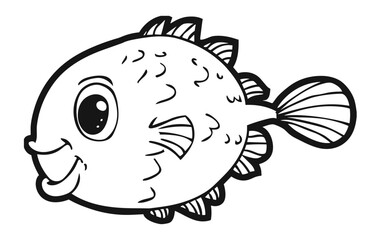 cute fish cartoon, line art, coloring