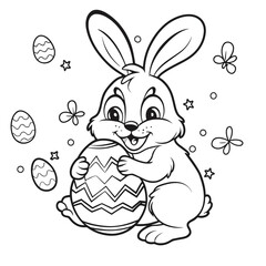 Rabbit Collecting Easter Egg Coloring Page