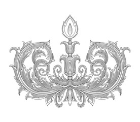 Vintage baroque floral ornament frame with candle, Victorian antique decoration engraving illustration