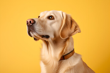 Labrador Retriever Puppy Dog Headshot on Yellow Background