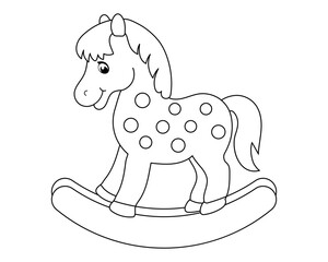 Rocking horse, children's toy. Outline drawing for children's coloring book, sketch. Illustration, vector