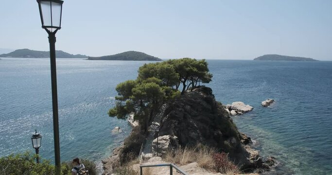 view of the sea from the city of Skiathos Greece.