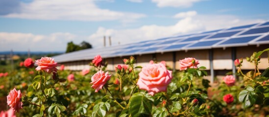 Kenyan rose farm with solar power on the roof. - obrazy, fototapety, plakaty