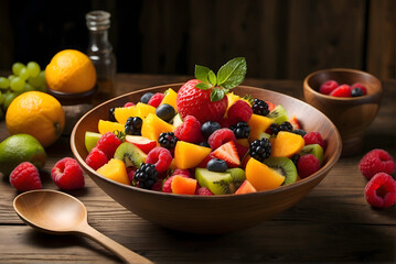 Fresh fruit salad served in a bowl, generative AI