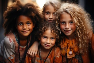 Fototapeta premium Multiethnic team of female children