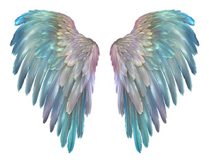 Obraz premium Finely detailed illustration of a Pair of colored Angel Wings isolated transparent png file. ai generated.