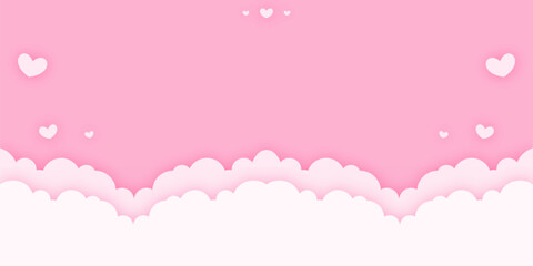 pink valentine event background with decorative hearts and clouds for banner, flayer template design