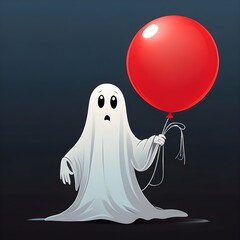 Ghost with Balloon in Minimalist Style Generative AI