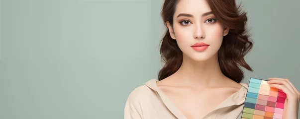 Fotobehang Skincare model. Makeup Model. Korean woman model with glowing skin. Skincare model. © Noize