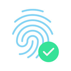 fingerprint icon with check mark. concept of unlocking the phone with forefinger or correct choice and login, vector illustration on white background - obrazy, fototapety, plakaty