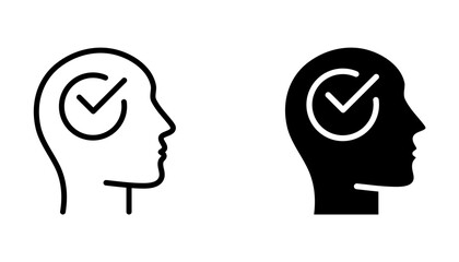 Human head silhouette and green checkmark icon. vector illustration on white background