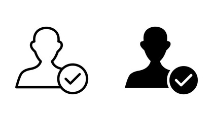 User account accepted symbol with tick, approved or applied person sign, validation verified pictogram, vector illustration on white background - obrazy, fototapety, plakaty