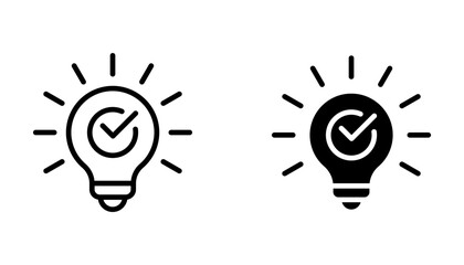 Light bulb with tick icon in flat style. Lightbulb with check, successful idea symbol vector illustration on white background