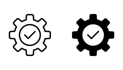 Gear with check mark vector icon or sign in thin line style, vector illustration on white background