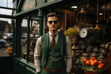 White handsome man in retro style combination
