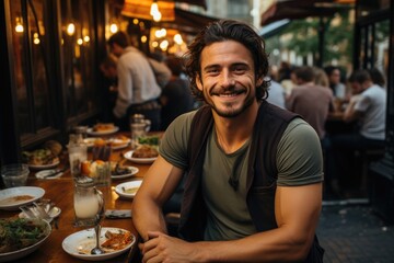 White mannequin eating dinner in restaurant - fashion look