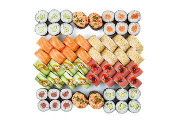 fresh appetizing large set of rolls on a white background for a food delivery site 2