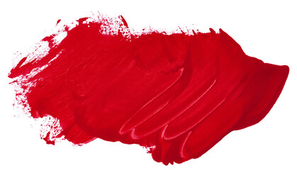 Watercolor brush stroke of red paint, on a white isolated background