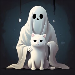 Ghost and Cat in Minimalist Style Generative AI