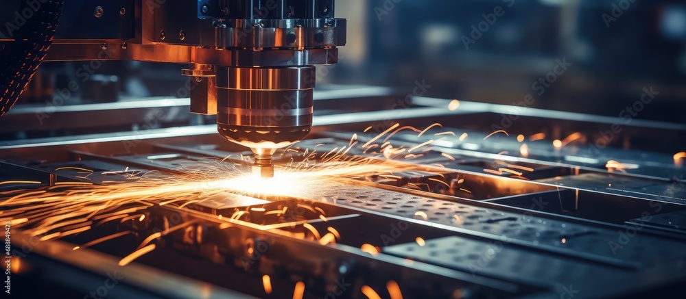 Poster modern industrial technology for cnc laser cutting of metal utilizes high-power lasers and cnc compu