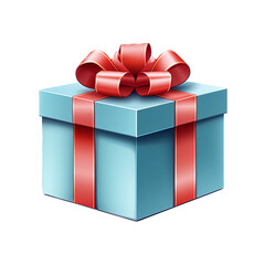 blue gift box with red ribbon isolated from background.